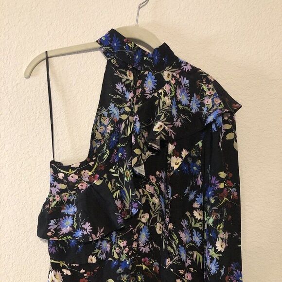 Parker Asymetrical 100% Silk Floral Print Midi Dress, Size 10 - Picture 7 of 7
